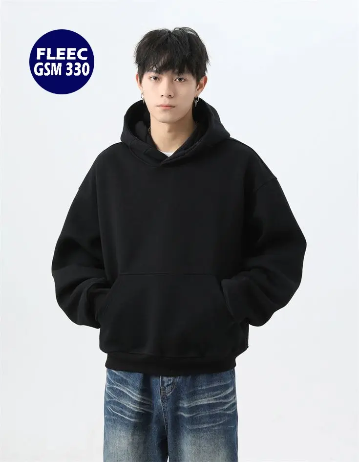 Hoodie Basic Boxy polos pria wanita Fleece Lembut Nyaman Tangan Tebal Unisex