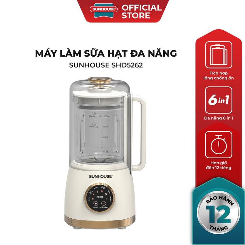 Máy làm sữa hạt đa năng Sunhouse SHD5262 - Tích hợp lồng chống ồn - 6 chức năng…