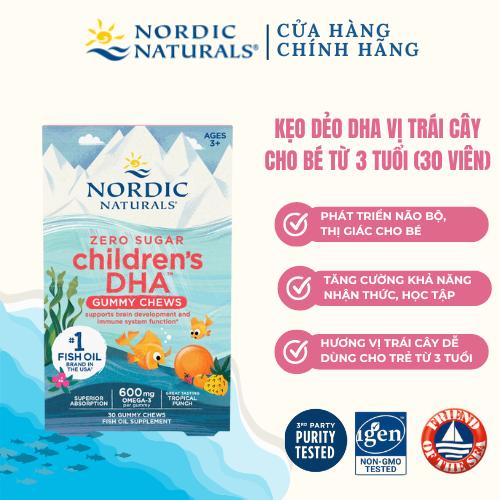  Kẹo dẻo DHA Nordic cho bé trên 3 tuổi hỗ trợ thị lực trí não và sức khỏe cho bé vị trái cây nhiệt đới thơm ngon hộp 30 viên nhập khẩu chính hãng Mỹ 