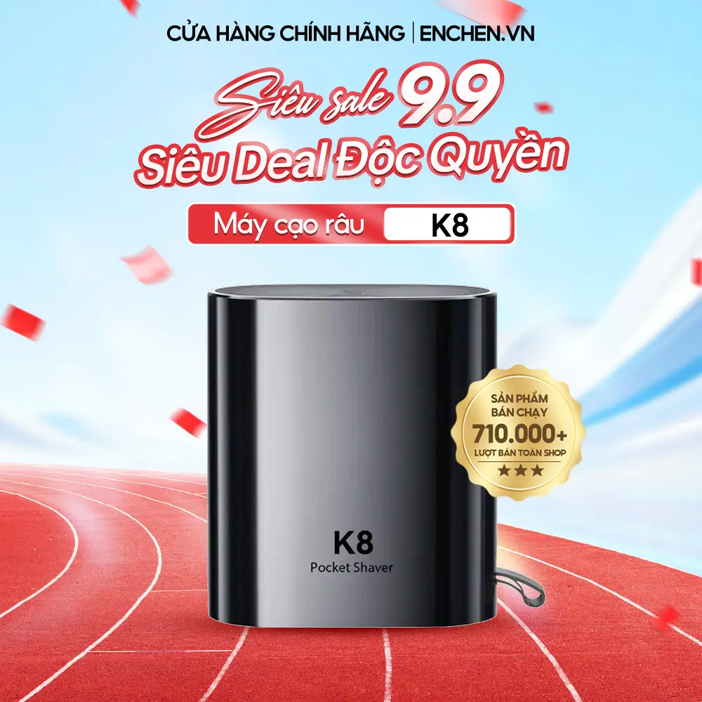 Máy cạo râu Enchen K8 đầu cạo 2D ẩn, chống nước toàn thân, 18 lưỡi dao tự mài, pin dùng đến 60 ngày - BH 12 tháng
