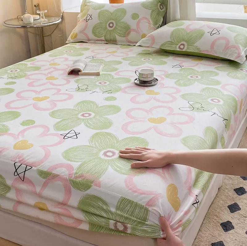 Product Introduction of 100% Cotton Fitted Bedsheet +2pc Pillowcase Flower Cartoon Single Double Full Queen King Cal-King Size Home Bed Sheets Set B103D 14
