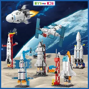 MINGDI Puzzle 3D Roket Kotak Pesawat Ulang-alik Peluncuran Space Nano Block Brick Mainan Anak Laki-laki 6-9 tahun Blok Permainan