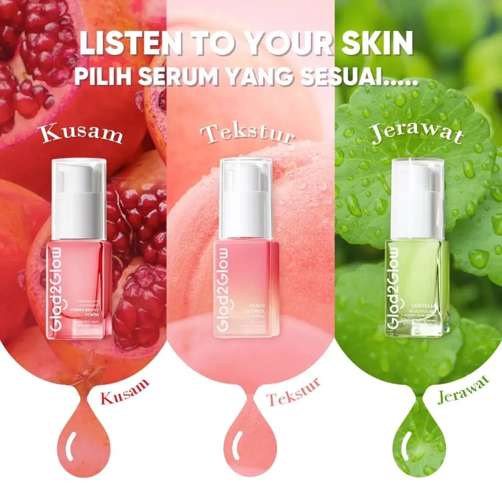 SERUM GLAD2GLOW - SERUM POMEGRANATE SERUM NIACINAMIDE POWER BRIGHT SERUM CENTELLA SERUM YUJA SYMWHITE DARK SPOT SERUM - PEACH GLOW RETINOL SERUM GLAD2GLOW