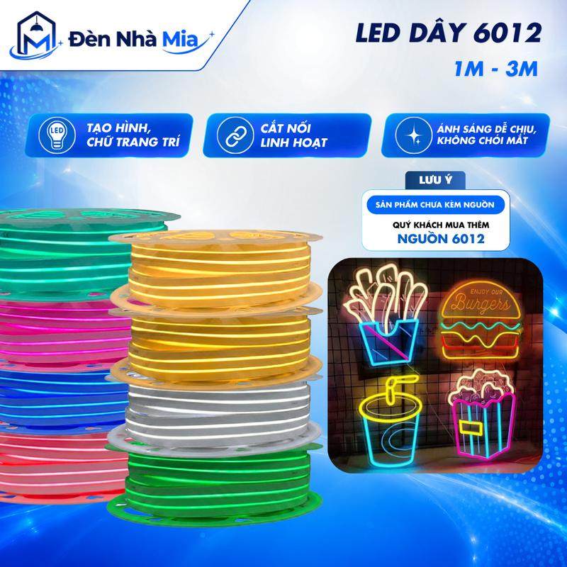 Đèn LED Neon Dây Uốn Tùy Chọn 1M / 3M - Đỏ, Xanh Dương, Vàng, Xanh Lá, Xanh Ngọc, Vàng Đậm, Trắng, Hồng [6012]