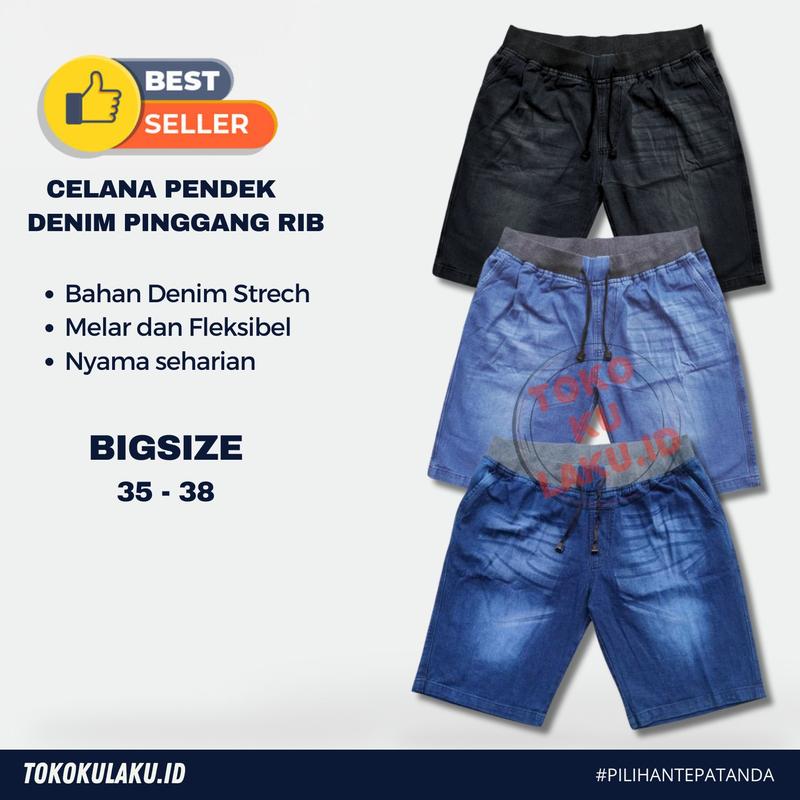 Celana Pendek Jeans Pria Big Size XXXL – 3PCS 100RB | Kolor Karet Tali | Model Distro Keren & Nyaman 2