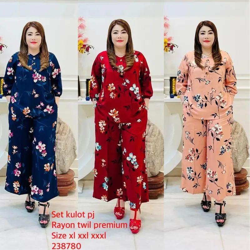 PICKCLOTH - 238780 stelan rayon twill celana panjang terbaru kekinian jumbo one set cewe baju dan celana kulot 0