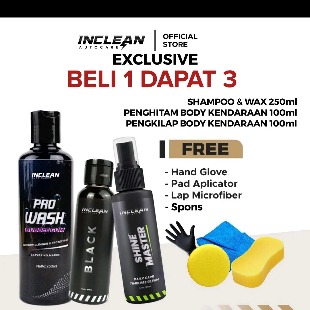 Beli 1 Dapat 3 INCLEAN Pro Wash & Black & Shine Master Penghitam Body Kendaraan Permanen Pengkilap Body Kendaraan Permanen Shampoo Wax Cuci Kendaraan