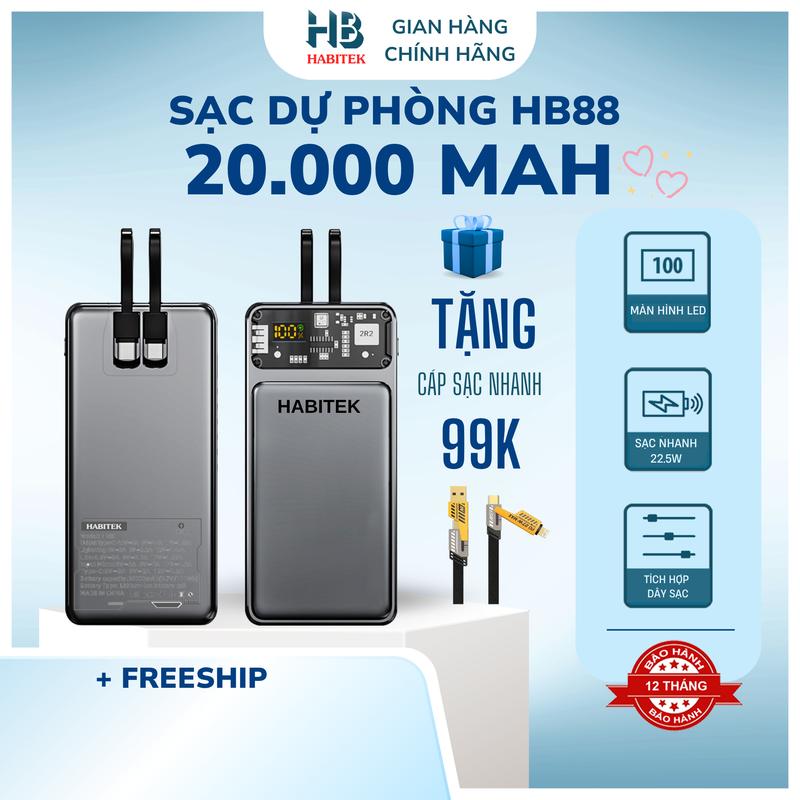[Sạc Siêu Nhanh ] Sạc Dự Phòng HB88 20000mah, Tích Hợp 2 Dây Sạc , Sạc Siêu Nhanh,  Bảo Hành 12 Tháng [ Đổi trả bất kỳ lý do gì ] Phụ Kiện Điện Thoại Pin Dự Phòng