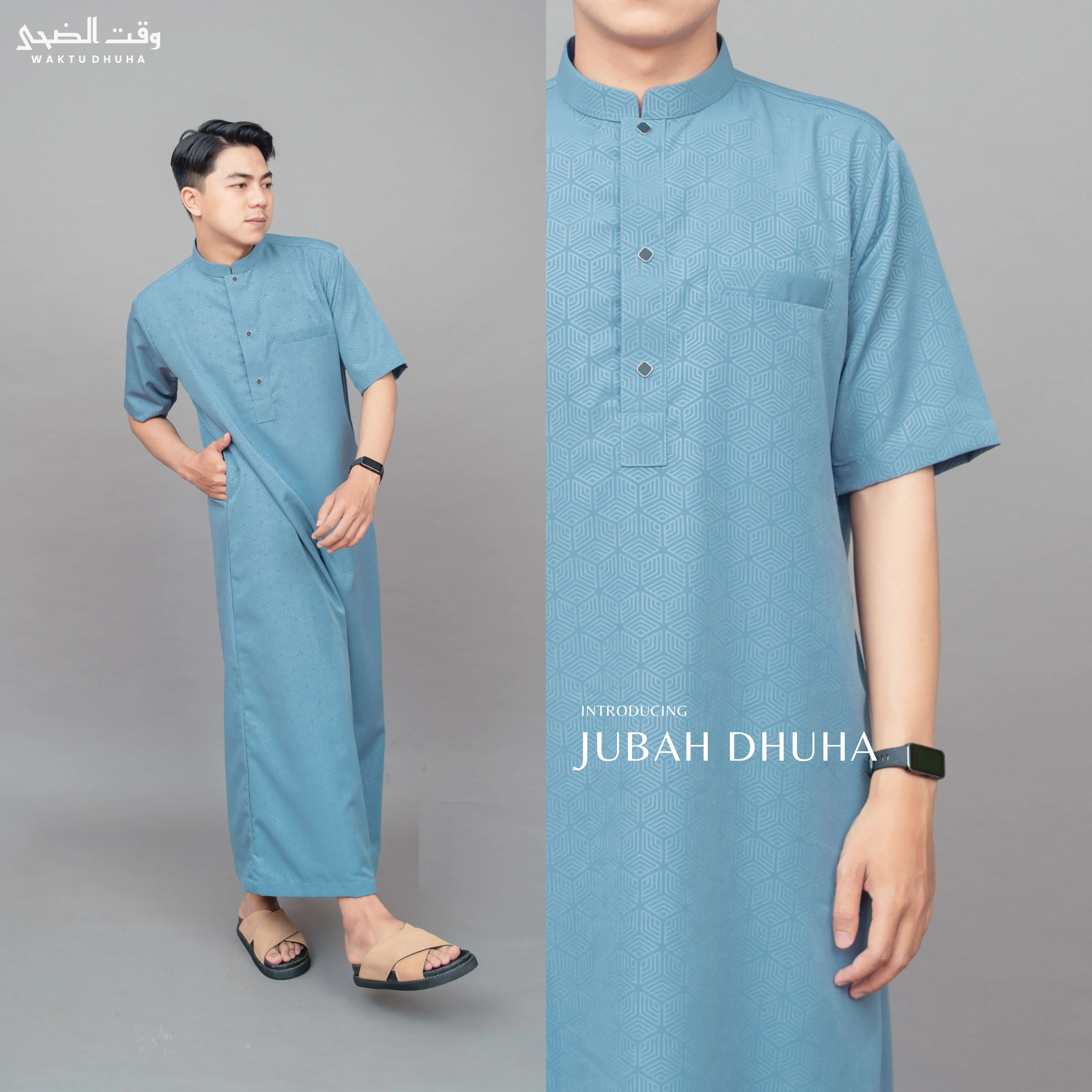 WAKTU DHUHA - Jubah Dhuha slimfit gamis pria dewasa lengan pendek thobe arab mewah elegant terbaru Muslim JD Dhuha