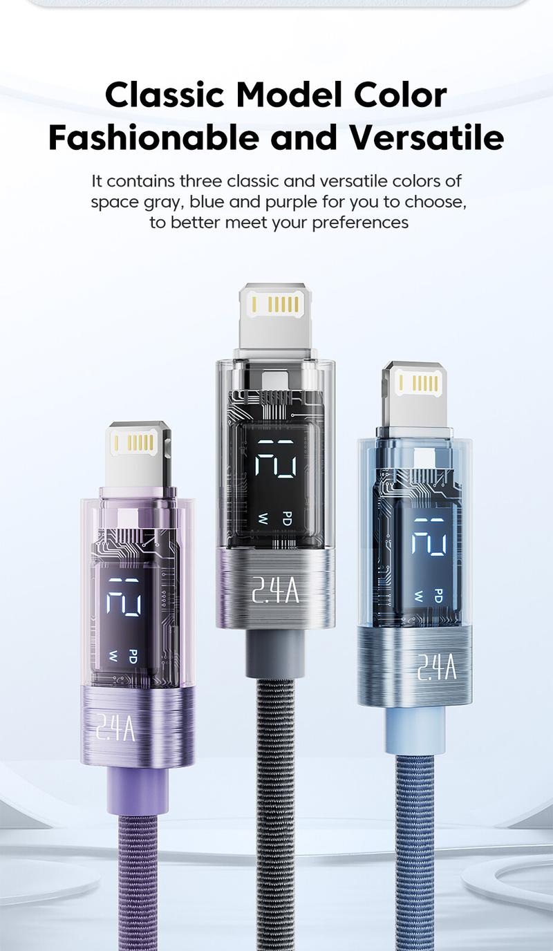 Product Introduction of Toocki 2.4A Transparency Series USB-A To Lightning Fast Charging Cable 100cm/200cm Lightning Cable for IPhone 14 13 Pro Max 12 Pro Max 16