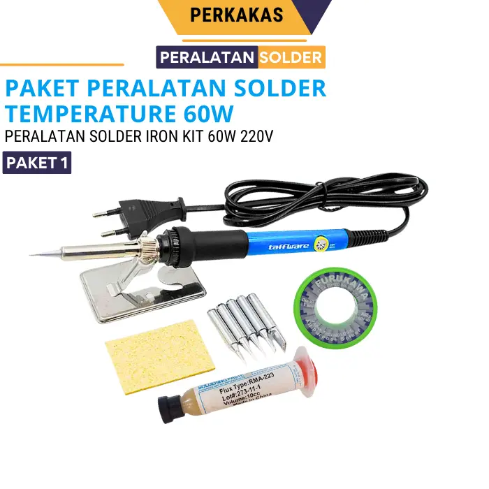 Paket Lengkap Solder Listrik 60 Watt Adjustable Temperature Fast Heating solder  teknisi hp soder 1 set lengkap
