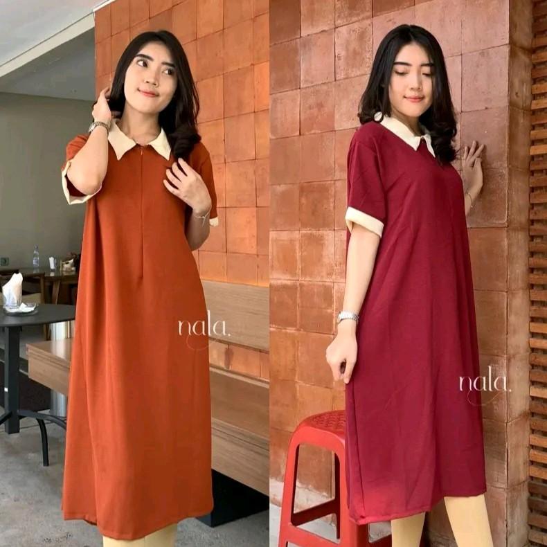 Paket irit 2pcs Andira Long Daster Wanita Kerah Kekinian Crinkle Busui Panjang Oversize 0