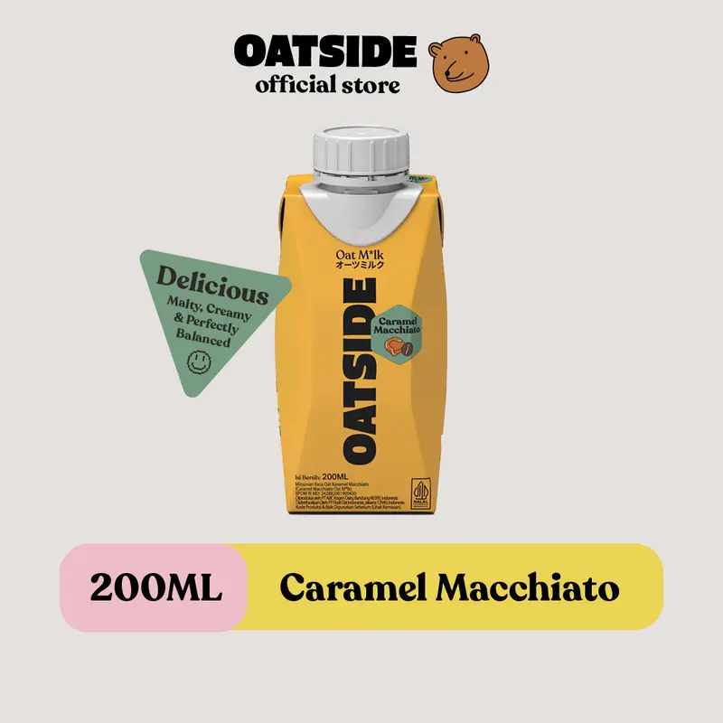 OATSIDE Oat Milk Caramel Macchiato 200ml  (Kemasan Tutup Botol)| Susu Oat Rasa Karamel Macchiato 1