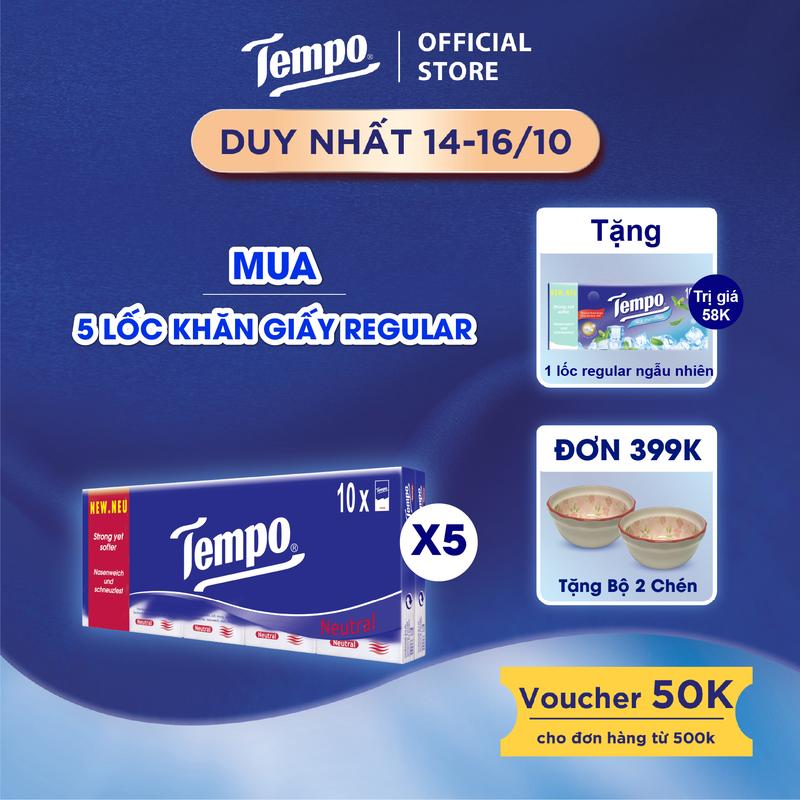 [MUA 5 LỐC TẶNG 1 LỐC BẤT KỲ] Khăn giấy bỏ túi cao cấp Tempo Regular - 4 lớp bền dai - Thương hiệu Đức (20 gói)