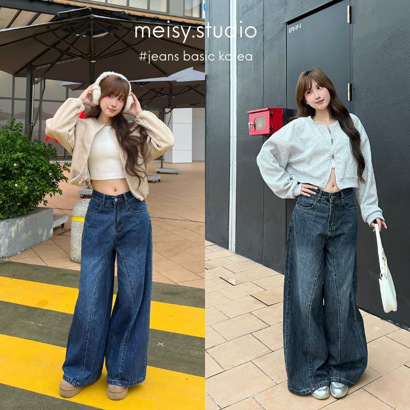 Quần ống rộng loe nhẹ thiết kế chéo thân vải dày dặn đứng form phong cách Hàn quốc - meisy