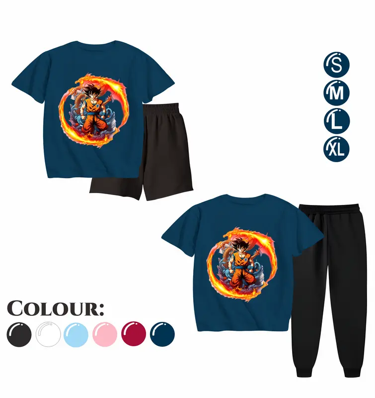 Setelan Anak Laki Laki - Baju Kaos dan Celana Anak Cowok Fashion Motif Pakaian Terbaru Usia 5-15 Tahun - DRAGON FIRE Navy 0