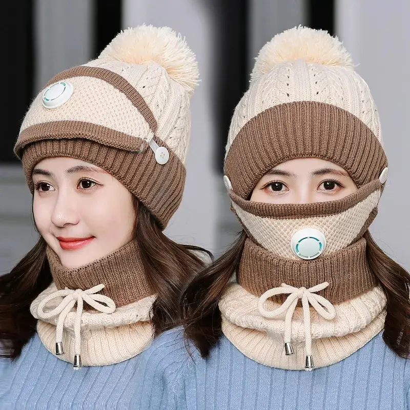 Kupluk Syal Masker 3 In 1 Khusus Wanita Korean Style Untuk Cuaca Dingin Import 2