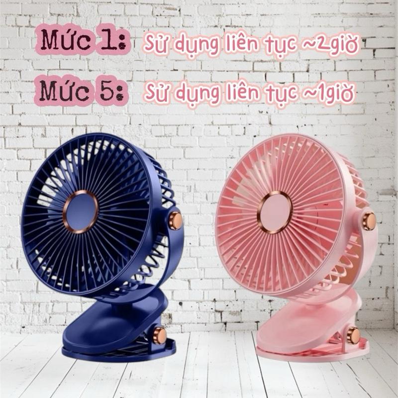 Quạt tích điện mini quạt kẹp để bàn xe đẩy có đèn led xoay 360 độ