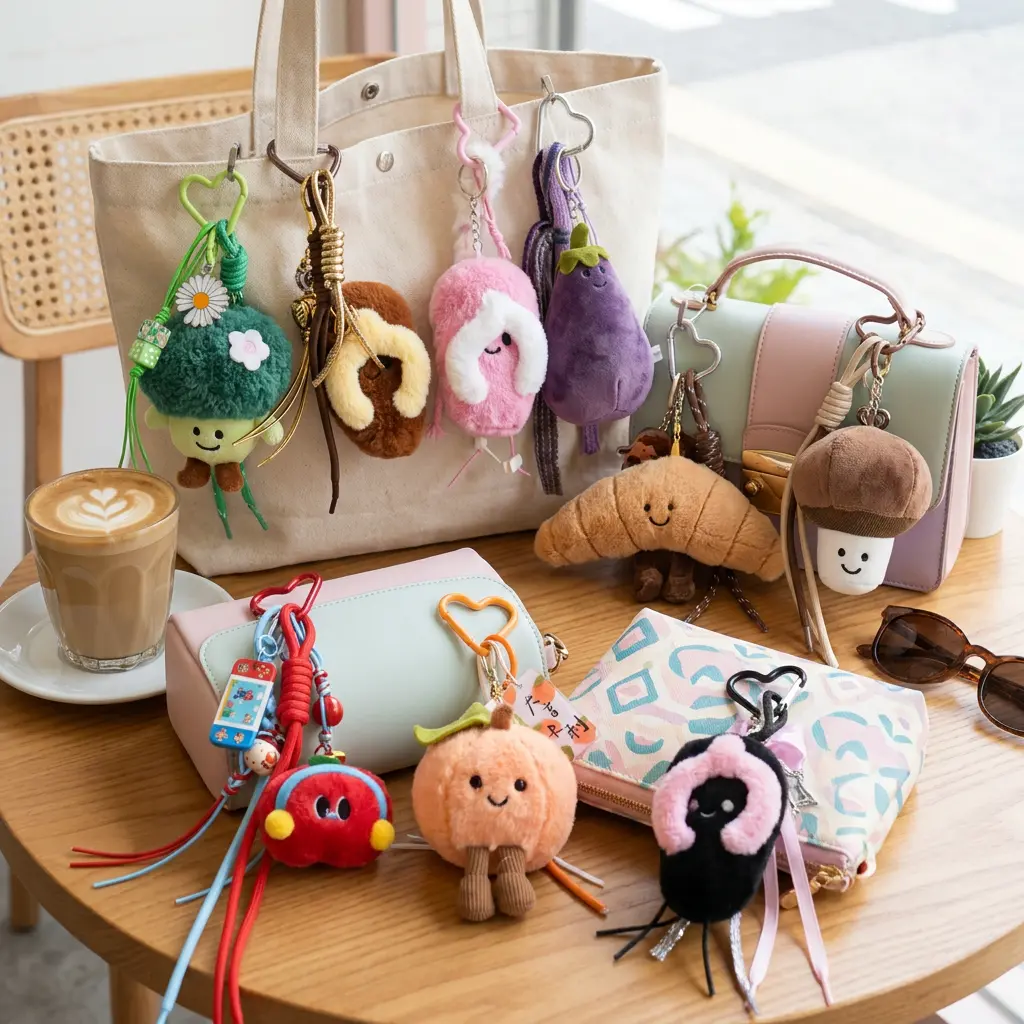 Gantungan Kunci Persik Plush Lucu Peach Keychain Bag Charm Aesthetic Korea Hadiah Doll Plush Premium dengan Carabiner Bentuk Hati