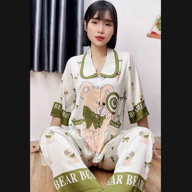 Bộ Pyzama 42_65kg Áo baby doll Tay Lở quần dài in hình Latin cao  cấp in hoại tiết sang trọng  mặc nhà -xưởng May Thanh Thảo Nữ Voi 
