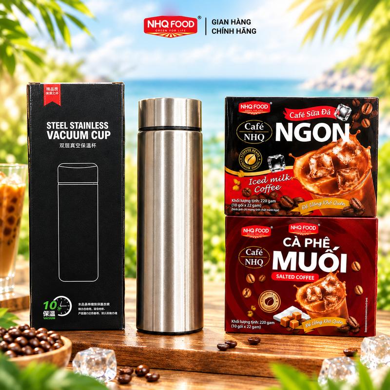 [Tặng bình giữ nhiệt 450ml] Cà Phê Sữa & Cà Phê Muối NHQ Food - Cà Phê Hòa Tan Đậm Vị, 2 hộp tặng bình giữ nhiệt dài