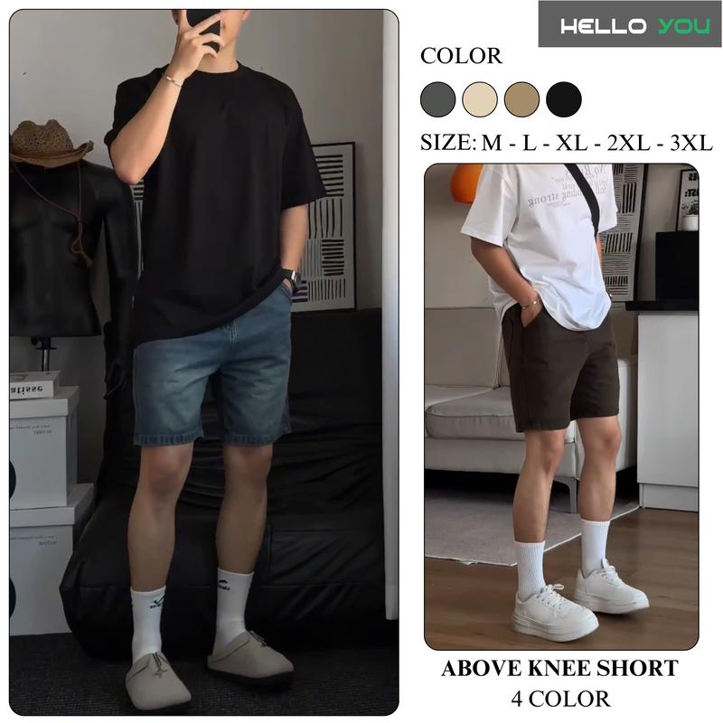 Short Jean Nam HELLOYOU Cao Cấp, Chất Denim dày dặn Form trên gối trẻ trung, năng động, thoải mái