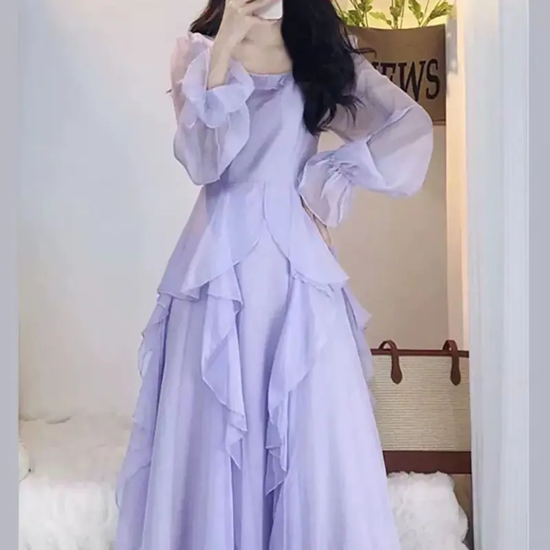 Váy Trơn Màu Tím, Thời Trang Hàn Quốc, Phong Cách Thanh Lịch, Dành Cho Nữ, Cạp Cao, Ôm Vừa Vặn, Phong Cách Nhẹ Nhàng, Hàng Mới Về