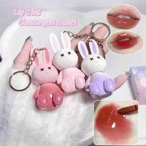Liptint Gantungan Kunci Kelinci Lip Gloss + Gantungan Kunci Portabel Gantungan Kunci Lucu dengan Warna Cerah dan Desain Menggemaskan