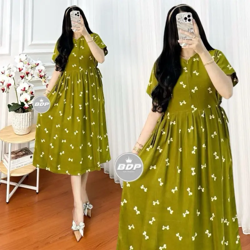 Daster Chibi Rayon Premium Gread A Motif Polkadot Bintang Tali Samping Ld 110 Dress Wanita Harian Santai Busui Resleting Baju Tidur Wanita Bumil Lengan Pendek Nyaman Batik Motif Terbaru Serut Panjang Kancing Kain 5