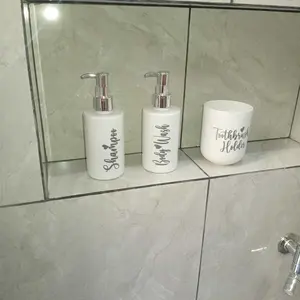 Paket Peralatan Kamar Mandi Botol Sabun & Shampo Pump Plastik Aesthetic Gelas Tempay Sikat gigi dispenser odol Putih Gold & Silver Lebih Murah & Hemat (Tp2)