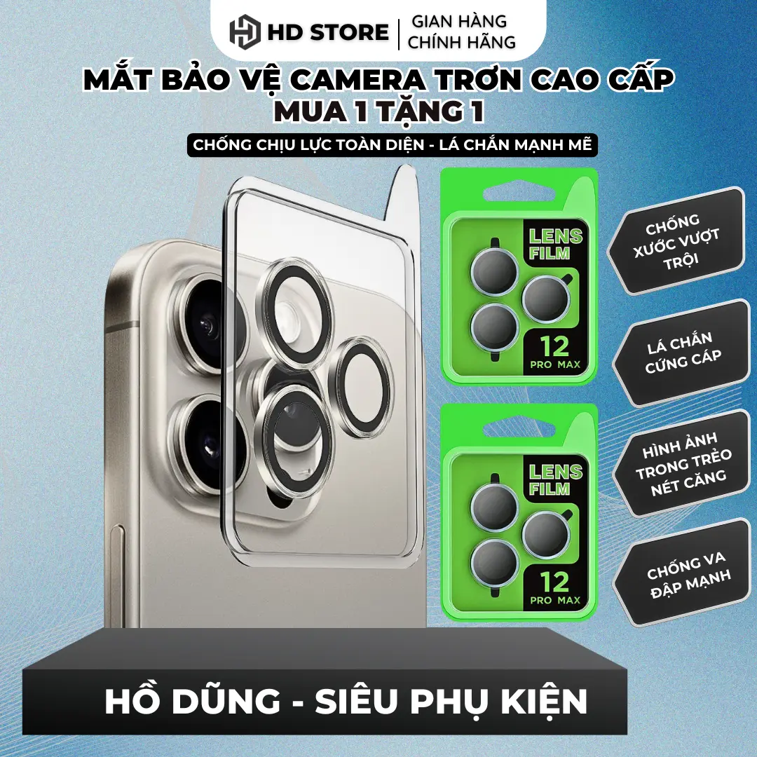 (2) [ MUA 1 Tặng 1 ] Bảo Vệ Mắt Camera TRƠN Liền Khung Chống Trầy Xước - Bảo vệ máy - Tăng Tính Thẩm Mĩ Dành Cho IP 11/12/13/14/15/16/pro/promax