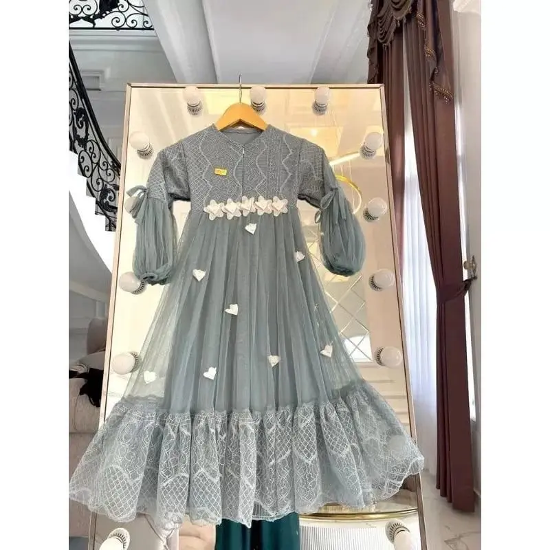 Gamis anak bunga mewah brokat tile dress pesta anak terlaris 5