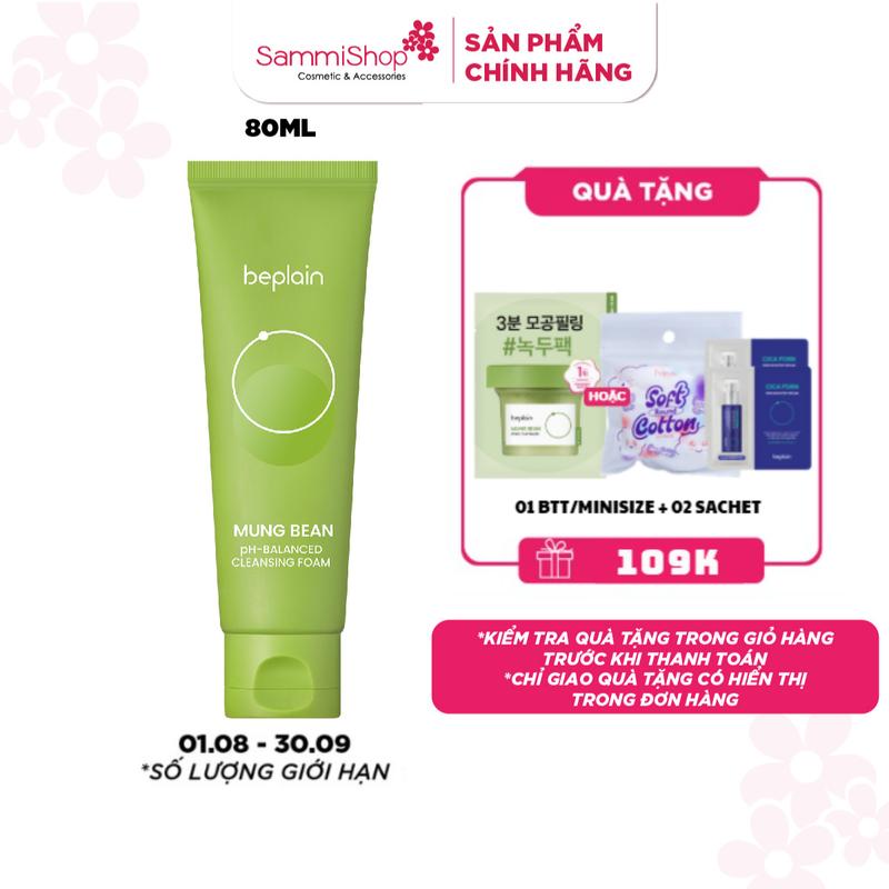 BEPLAIN Sữa Rửa Mặt Sạch Sâu Dịu Nhẹ Mung Bean pH-Balanced Cleansing Foam 80ml