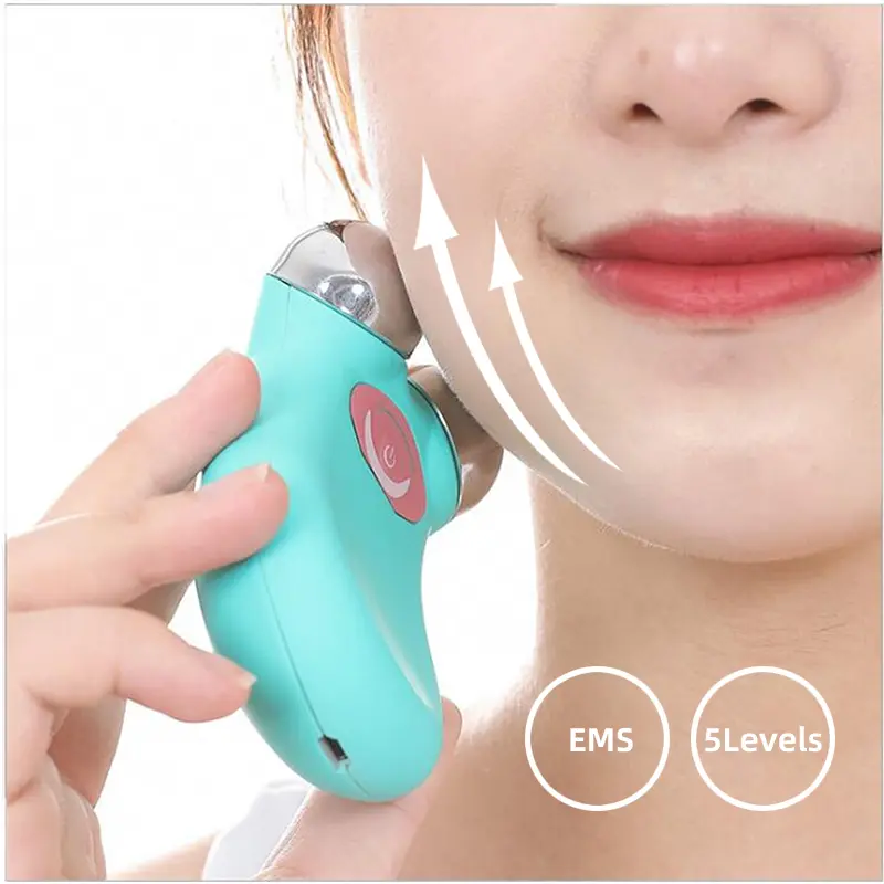 Household micro-current beauty instrument, tight lifting and pulling face slimming device, facial light pattern skin rejuvenation massager 3D roller instrument