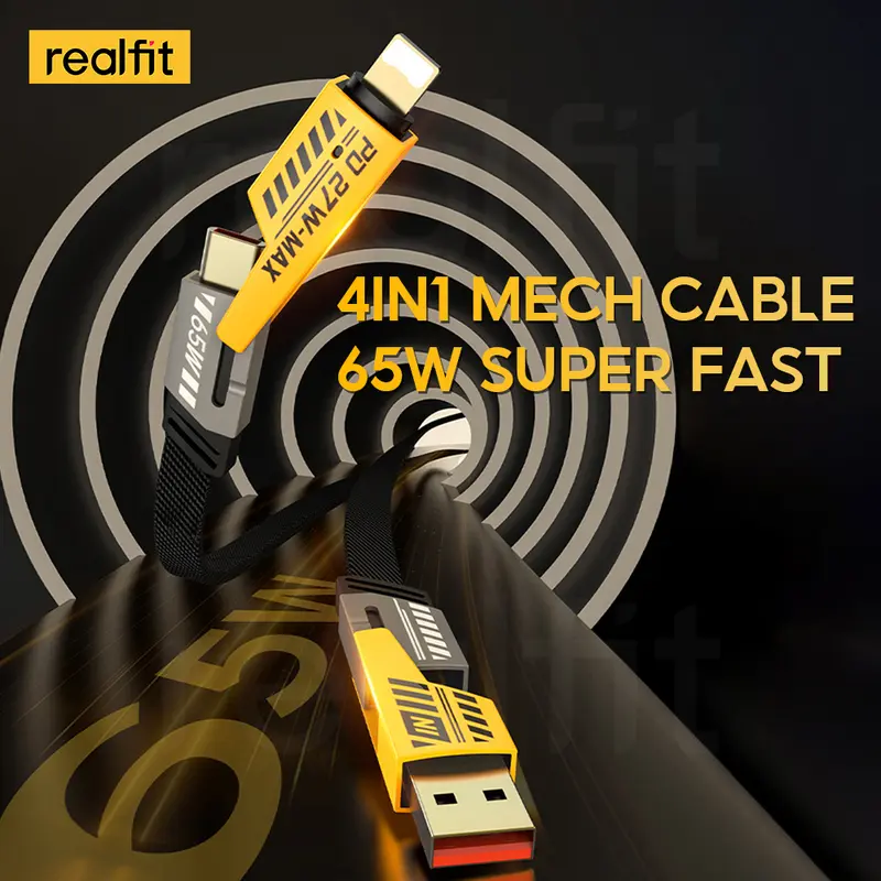 Cáp Mech, 4 IN 1, Cáp Siêu Nhanh 65W, Dài 1M, Cáp Sạc Type C, Tương Thích Với iPhone Và Android 1