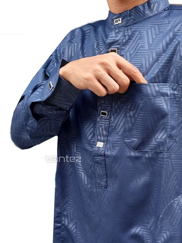 Baju Koko Embos Dewasa Model Kekinian Lengan Panjang Jubah Pria dengan Saku dalam - Kurta Katun 3