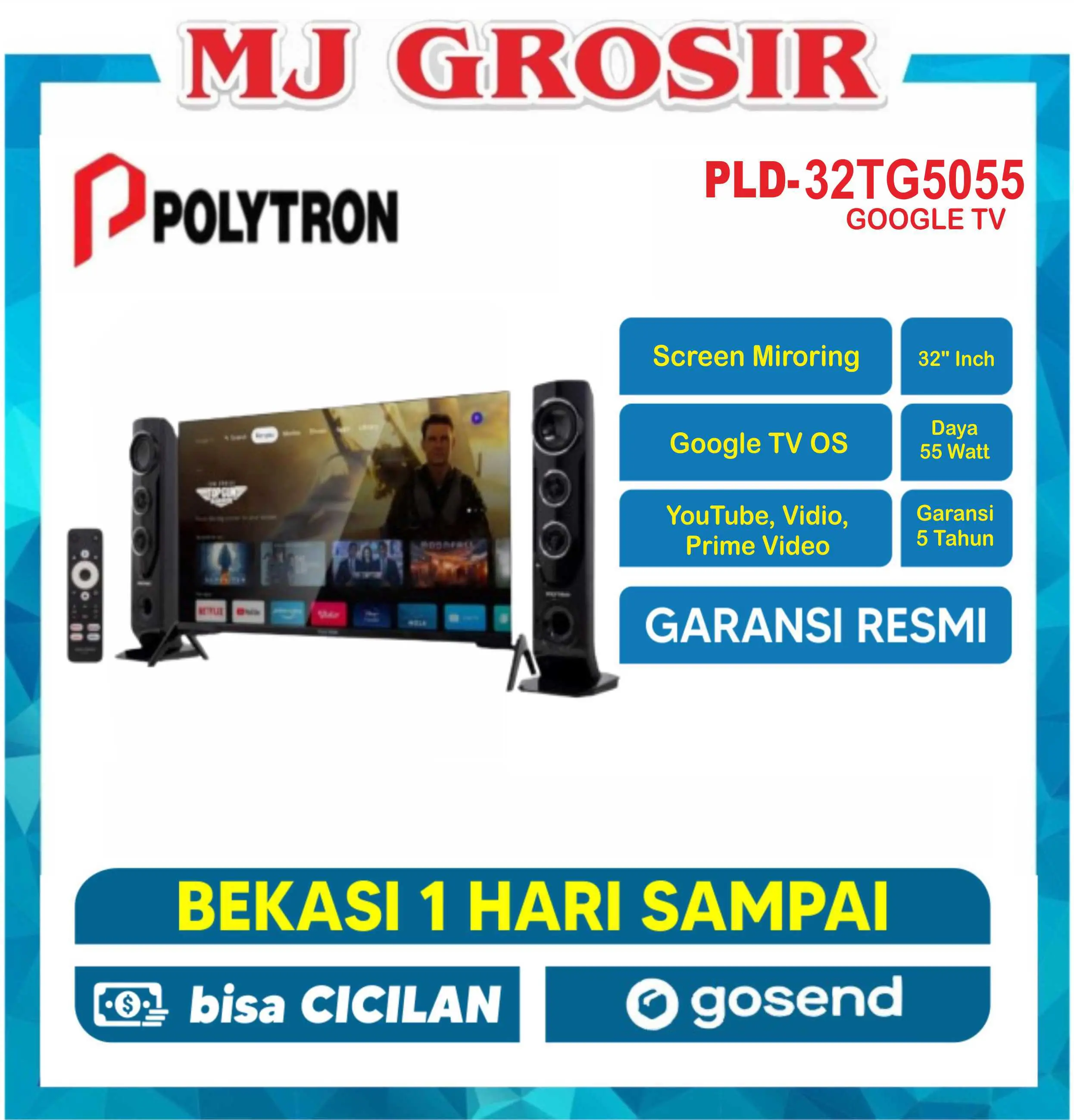 LED TV 32 INCH POLYTRON PLD 32TG5055 GOOGLE TV TOWER SEPEAKER
