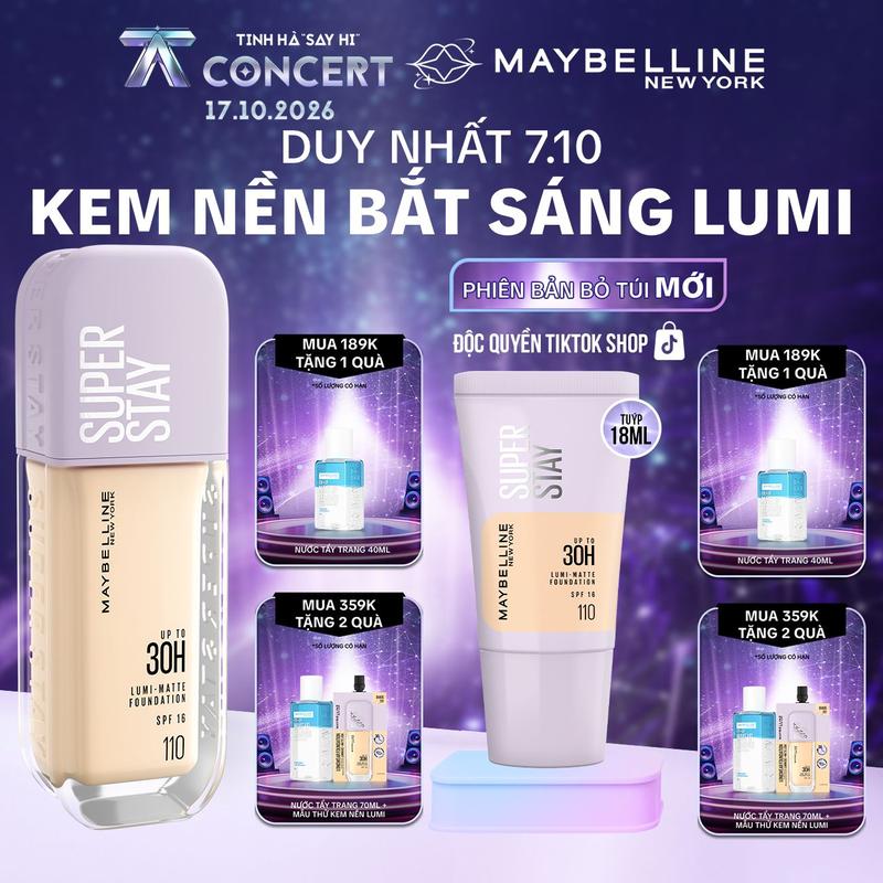 [ĐƠN 189K TẶNG 1 QUÀ] Kem nền bắt sáng Superstay Lumi Matte 30H che phủ siêu nhẹ mặt Maybelline New York [KOL]