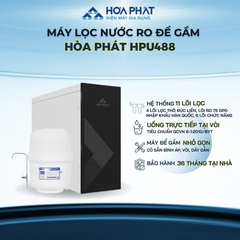 Máy lọc nước RO để gầm HPU488, 11 cấp lọc, Nước uống trực tiếp tại vòi, Lưu lượng lọc 15L/h, Bảo hành chính hãng 3 năm