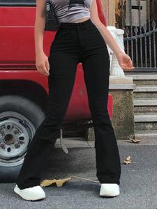 Jeans Acampanados Negro Para Mujer Jeans cintura alta tela suave y elástica ideal para estilos casuales y versátiles Pantalones vaqueros