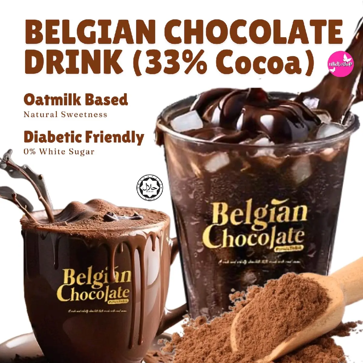 Choco Albab Belgian Chocolate Drink (Premix Beverage) 33% Cocoa 0% White Sugar - Diabetic Friendly, Vegetarian Friendly, Lactose Free, Oats Based Milk, Non- Dairy Creamer