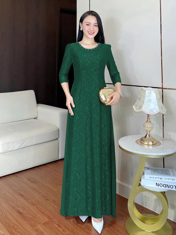 TrầnNgaFreeSize Đầm Áo Dài Chất Ren Lưới H789 Vải Ren Lưới Đính Kim Tuyến 2 Lớp Cho Phụ Nữ 45-75kg FreeSize Dễ Mặc Dễ Làm Quà Dễ Bảo Quản