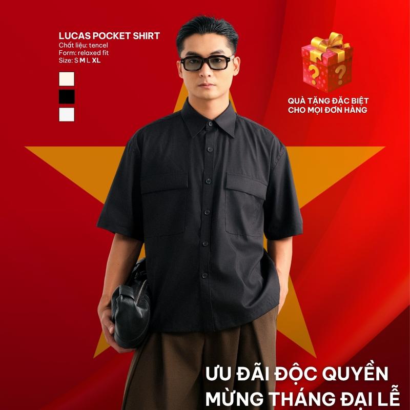 [SIÊU SALE 8.8] Áo sơ mi nam B Brown form relax tay lửng có túi hộp - Lucas Pocket Relaxed Shirts B Brown