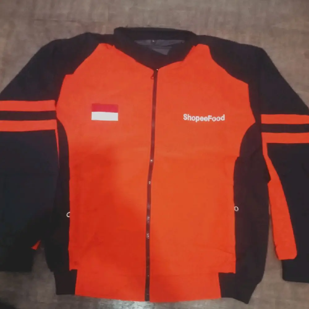 Jaket Bomber Pria Pishoo Food dengan Desain Orange dan Hitam