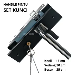 Gagang Handle Set Kunci Pintu Komplit Hitam Tanggung 20 cm Besar 25 cm Kotak Minimalis Elegan Black Series