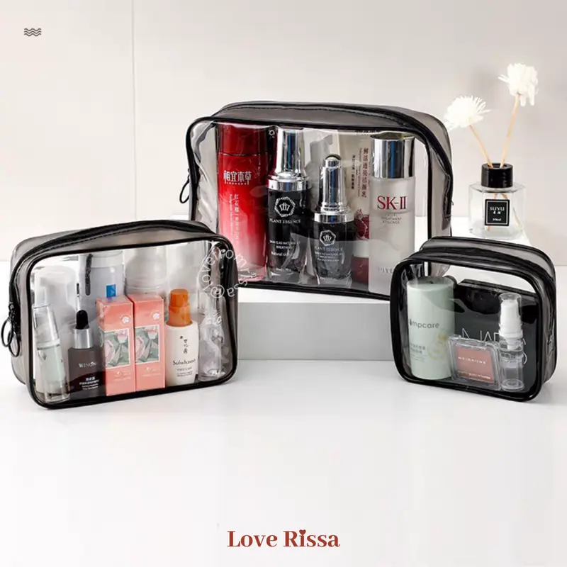 [RISSA] Pouch Transparan PVC Waterproof Tas Make Up Pouch Travel Kecil Anti Air Pouch Kantor Tempat Pensil Lucu Tempat Makeup Mini Kantong Kecil Alat Sekolah Kantor Lucu Zipper Love Rissa 4