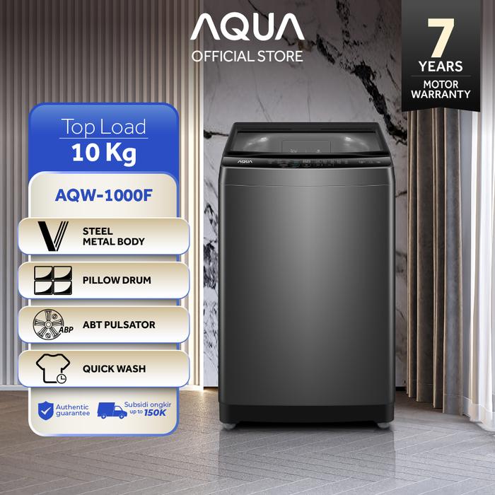 Gambar AQUA Mesin Cuci Top Loading AQW-1000F 10 Kg V Steel Metal Body Pillow Drum ABT Pulsator Quick Wash Air Dry Anti Karat dari AQUA Elektronik Indonesia Kota Administrasi Jakarta Timur Tokopedia