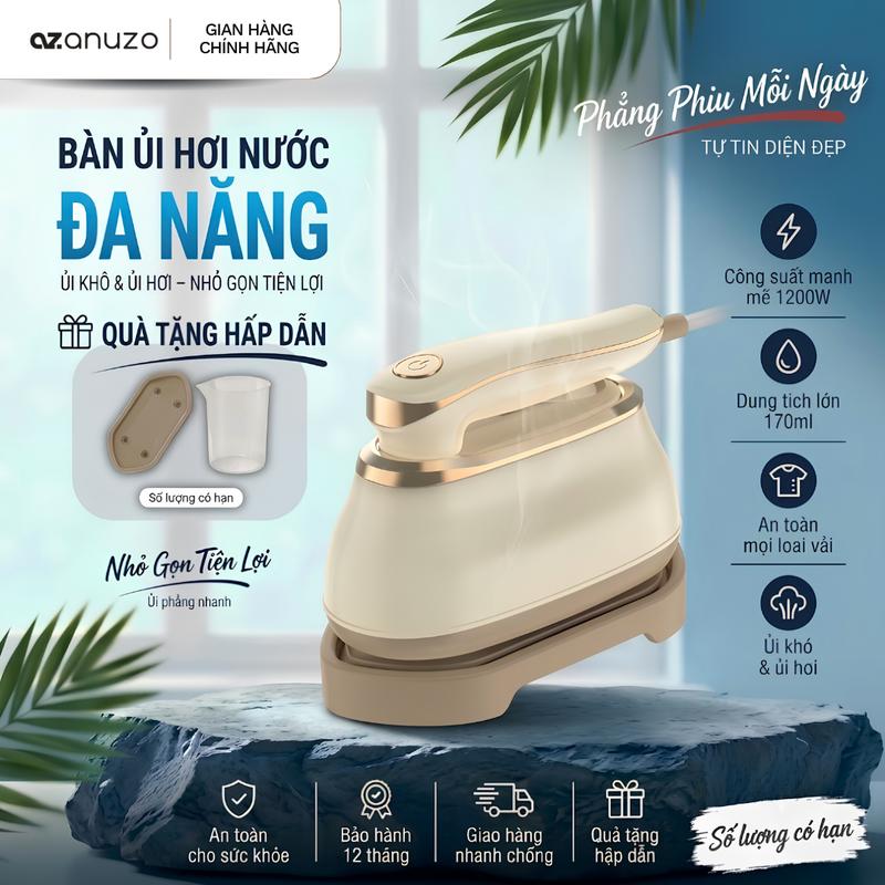 Bàn ủi hơi nước đa năng ANUZO 2in1 vừa là hơi - là khô cầm tay, công suất lớn 1300W. Nhỏ gọn tiện lợi có thể dễ dàng gấp gọn và mang theo. Bảo hành 12 tháng