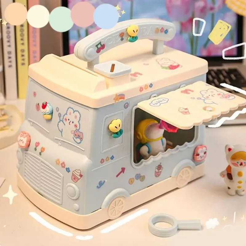 Kawaii Piggy Bank Anime Cartoon Cute Square Money Boxes Piggy Bank With Lock And Key For Notes Children Xmas New Year Gift Decor Room
