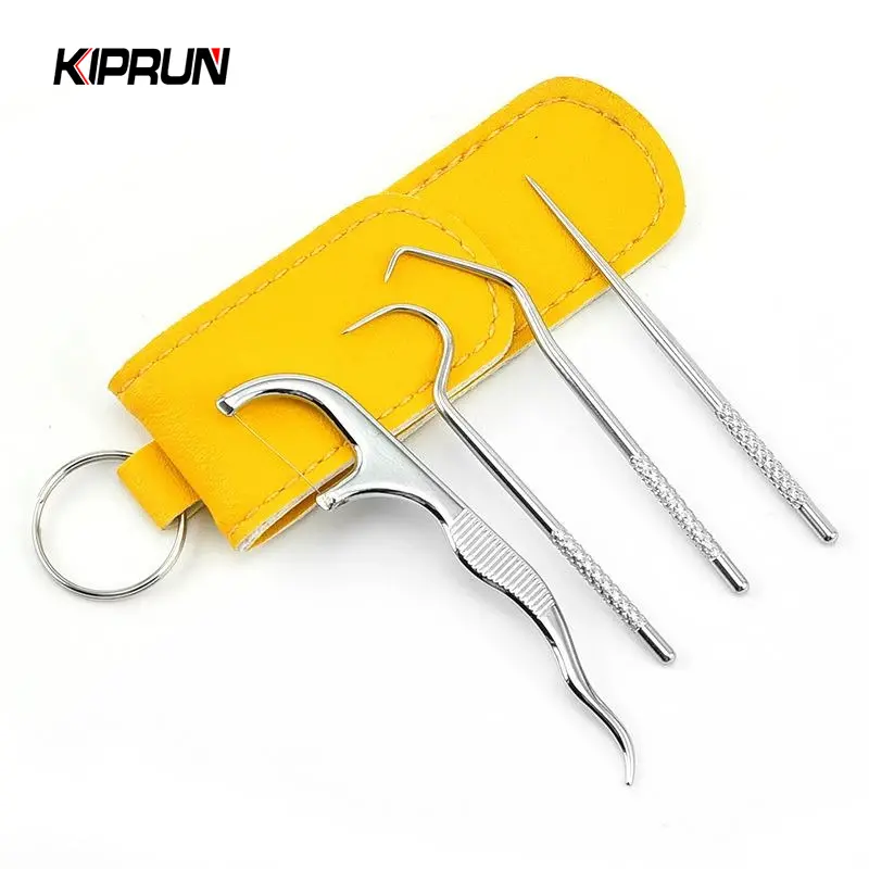 KIPRUN Portable Stainless Steel Toothpick Reusable Travel Camping Fruit Fork Dental Floss Toothpick Oral Care Tools